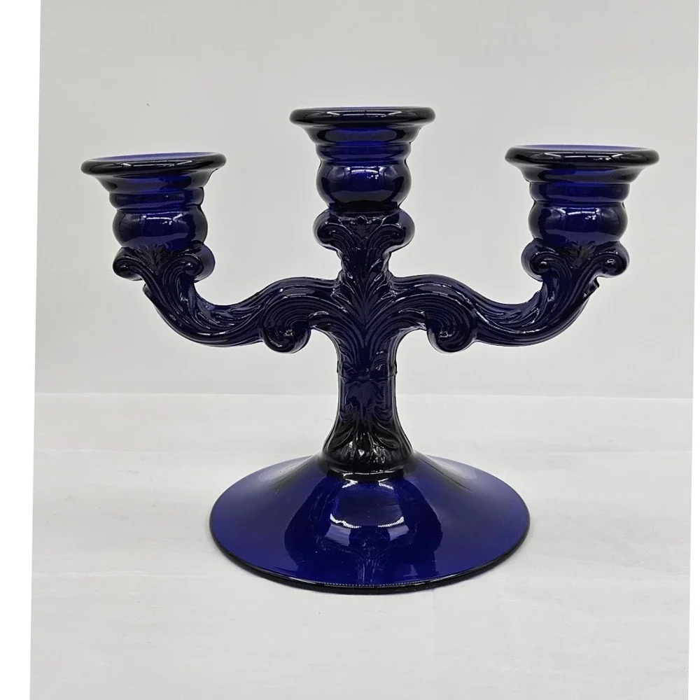 Cambridge Glass Co 3-lite #1307 Ornate Scroll Taper Candle Holder